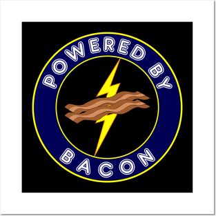 Powered By Bacon Lightning Bold Blue Emblem Posters and Art